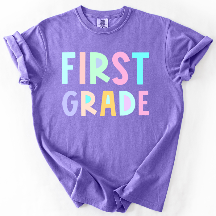 Back To School Kids, Pastel, First Day, Teacher, Grades, Students, Colorful Comfort Colors T-Shirt
