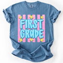  Back To School Kids, Striped, First Day, Teacher, Grades, Students, Colorful Comfort Colors T-Shirt