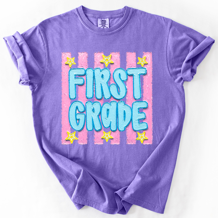 Back To School Kids, Striped, First Day, Teacher, Grades, Students, Colorful Comfort Colors T-Shirt