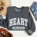 Large Dark Gray Heather Heart Breaker Collegiate Love Valentine Edition Heartfelt Statement Forever Sweatshirt