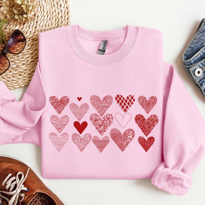 Heart Doodles Valentine's Day Love Edition Cozy Fleece Graphic Warm Comfort Relaxed Fit Sweatshirt