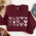 Large Maroon Heart Doodles Valentine's Day Love Edition Cozy Fleece Graphic Warm Comfort Relaxed Fit Sweatshirt