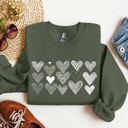 Small Military Green Heart Doodles Valentine's Day Love Edition Cozy Fleece Graphic Warm Comfort Relaxed Fit Sweatshirt
