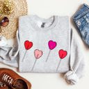 Medium Ash Light Gray Valentine's Candy Lollipop Sweet Heart Graphic Print Celebrating Love Valentine's Day Edition Sweatshirt