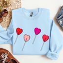 Small Light Blue Valentine's Candy Lollipop Sweet Heart Graphic Print Celebrating Love Valentine's Day Edition Sweatshirt