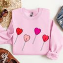 Medium Light Pink Valentine's Candy Lollipop Sweet Heart Graphic Print Celebrating Love Valentine's Day Edition Sweatshirt