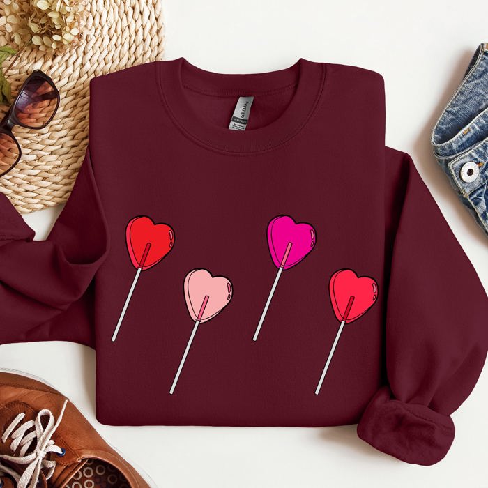 Valentine's Candy Lollipop Sweet Heart Graphic Print Celebrating Love Valentine's Day Edition Sweatshirt