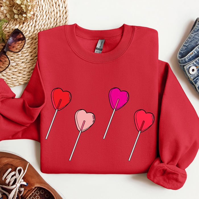 Valentine's Candy Lollipop Sweet Heart Graphic Print Celebrating Love Valentine's Day Edition Sweatshirt