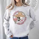 Large Ash Light Gray Howdy Valentine Skeleton Cowboy Western Country Festive Romance Graphic Sweatshirt