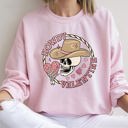 XXXL Light Pink Howdy Valentine Skeleton Cowboy Western Country Festive Romance Graphic Sweatshirt