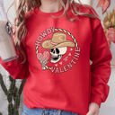 Large Red Howdy Valentine Skeleton Cowboy Western Country Festive Romance Graphic Sweatshirt