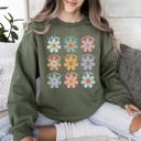 Large Military Green Positive Affirmations Daisy Retro Vintage Daisy Graphic Cozy Inside Everyday Positivity Sweatshirt