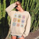 Large Sand Positive Affirmations Daisy Retro Vintage Daisy Graphic Cozy Inside Everyday Positivity Sweatshirt