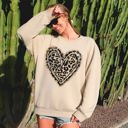 Medium Sand Leopard Print Heart Valentine's Day Cozy Warm Plush Fleece Premium Cotton Blend Soft Touch Graphic Sweatshirt