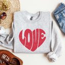 Small Ash Light Gray Retro Love Heart Vintage Valentine's Day Sweatshirt Cozy Fleece Warm Winter Classic Everyday Wear