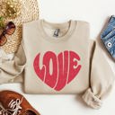 XL Sand Retro Love Heart Vintage Valentine's Day Sweatshirt Cozy Fleece Warm Winter Classic Everyday Wear