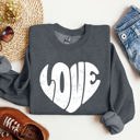 XL Dark Gray Heather Retro Love Heart Vintage Valentine's Day Sweatshirt Cozy Fleece Warm Winter Classic Everyday Wear