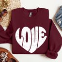 XXL Maroon Retro Love Heart Vintage Valentine's Day Sweatshirt Cozy Fleece Warm Winter Classic Everyday Wear