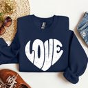 Small Navy Retro Love Heart Vintage Valentine's Day Sweatshirt Cozy Fleece Warm Winter Classic Everyday Wear