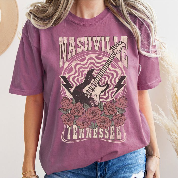 Nashville Tennessee Roses Music Lover Southern City Pride And Sound Comfort Colors Tee