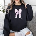 Medium Black Pink Ribbon Coquette Bow Valentine's Day Romantic Ribbon Motif Graphic Sweatshirt