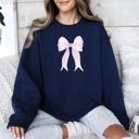 XXXL Navy Pink Ribbon Coquette Bow Valentine's Day Romantic Ribbon Motif Graphic Sweatshirt