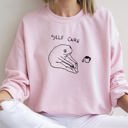 Large Light Pink Self Care Frog Positivity Kindness Mental Health Mindful Living Motto Graphic Sweatshirt