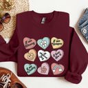 Medium Maroon Valentine's Sweet Hearts Candy Love Theme Valentine Day Graphic Print Sweatshirt