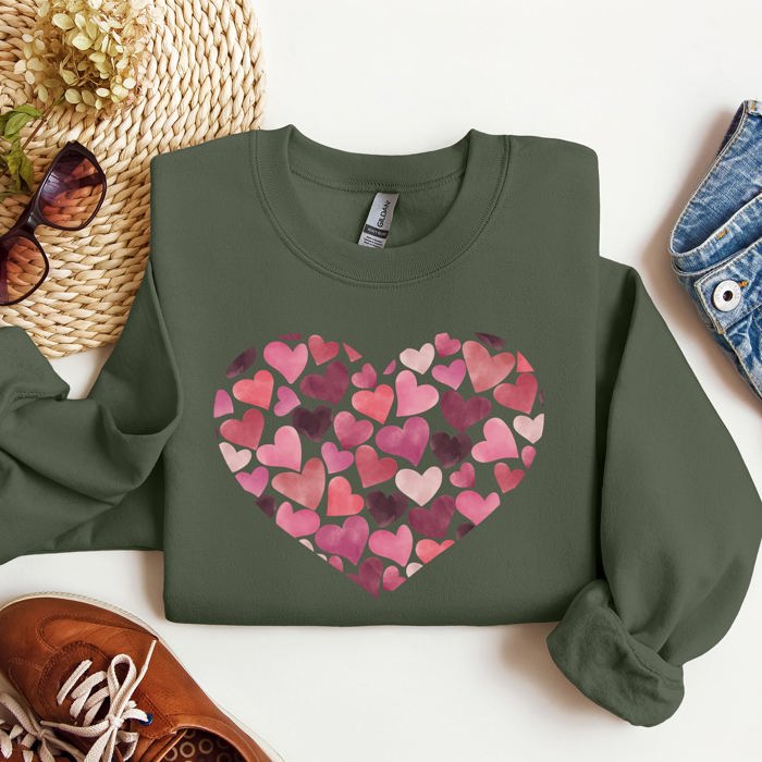 Watercolor Hearts Valentine's Day Romance Edition Cozy Fleece Cotton Blend Sweatshirt