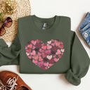 Large Military Green Watercolor Hearts Valentine's Day Romance Edition Cozy Fleece Cotton Blend Sweatshirt