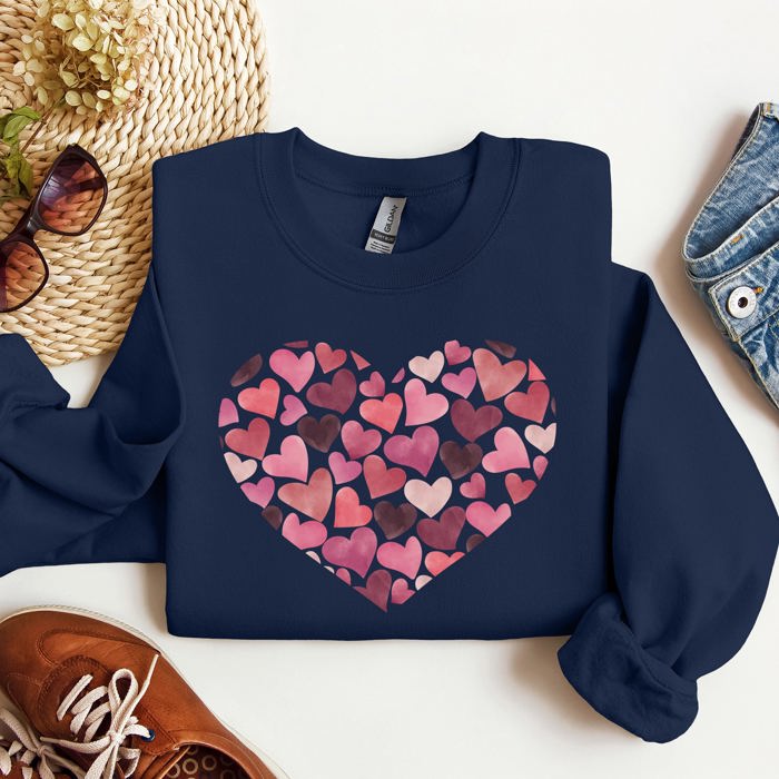 Watercolor Hearts Valentine's Day Romance Edition Cozy Fleece Cotton Blend Sweatshirt
