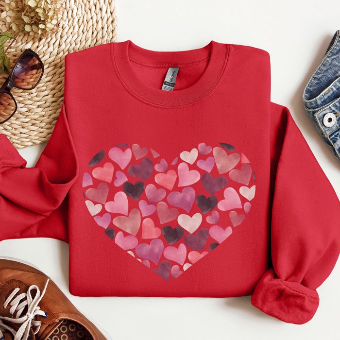 Watercolor Hearts Valentine's Day Romance Edition Cozy Fleece Cotton Blend Sweatshirt