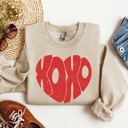 Large Sand Retro XOXO Heart Vintage Valentines Day Nostalgic Love Edition Cozy Fleece Sweatshirt