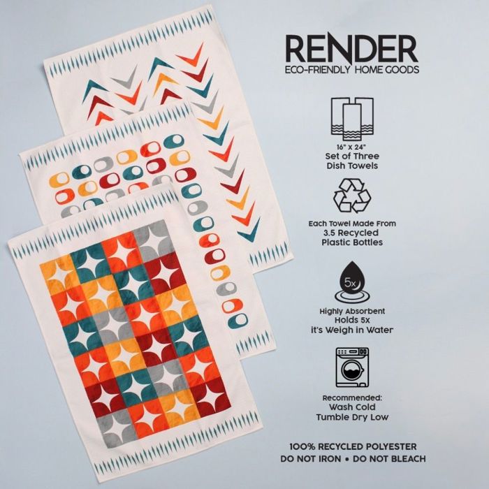 Mid Century Modern Dish Towel Trio - 3pk - 16''x24''