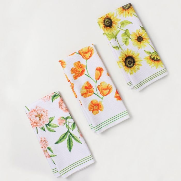 Watercolor Floral Dish Towel Trio - 3pk - 16''x24''
