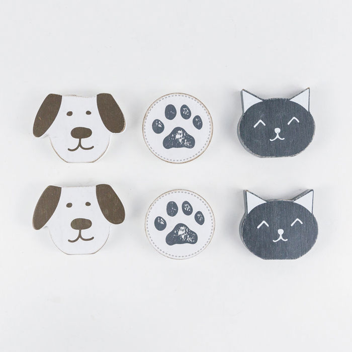 Refrigerator Magnets - Handmade - Set of 6 Chunky Wood Shapes