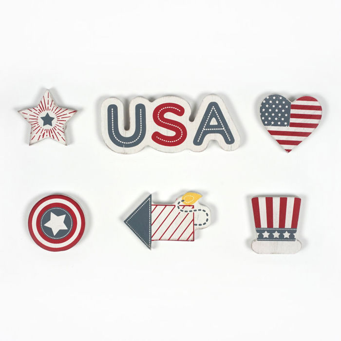 Refrigerator Magnets - Handmade - Set of 6 Chunky Wood Shapes