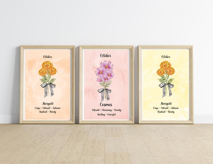 Birth Month Flower Bunch Wall Art Print