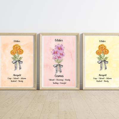 Birth Month Flower Bunch Wall Art Print