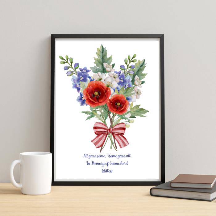 Patriotic Memorial Bouquet – Custom Military Remembrance Print – 8x10