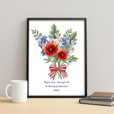 Patriotic Memorial Bouquet – Custom Military Remembrance Print – 8x10