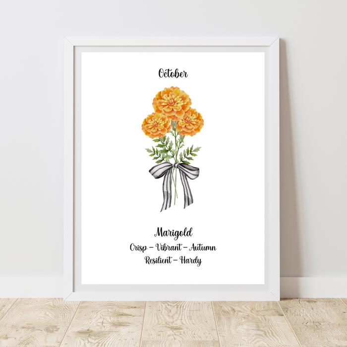 Birth Month Flower Bunch Wall Art Print