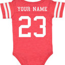 18M Red Personalized Football Jersey Bodysuit for Babies with Front & Back Printing