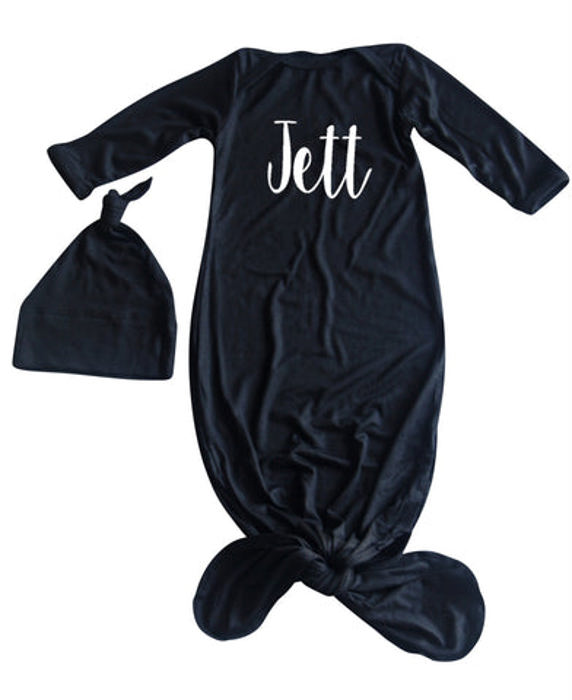 Personalized Knotted Gown with Lush Font  Matching Knotted Hat