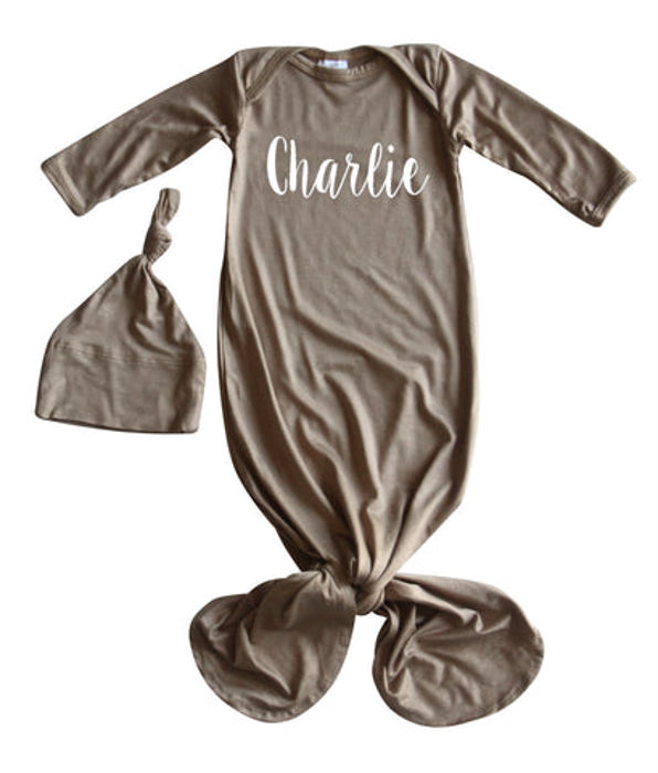 Personalized Knotted Gown with Lush Font  Matching Knotted Hat