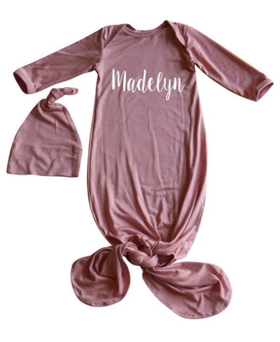 Personalized Knotted Gown with Lush Font  Matching Knotted Hat
