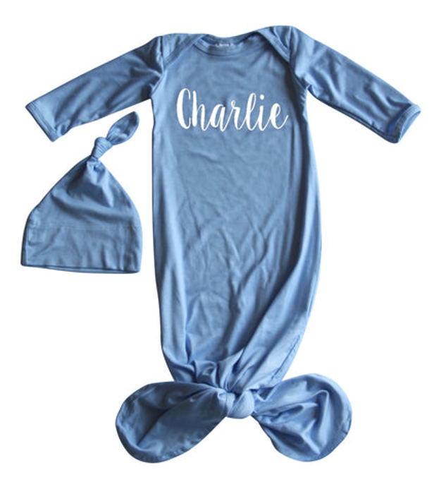 Personalized Knotted Gown with Lush Font  Matching Knotted Hat
