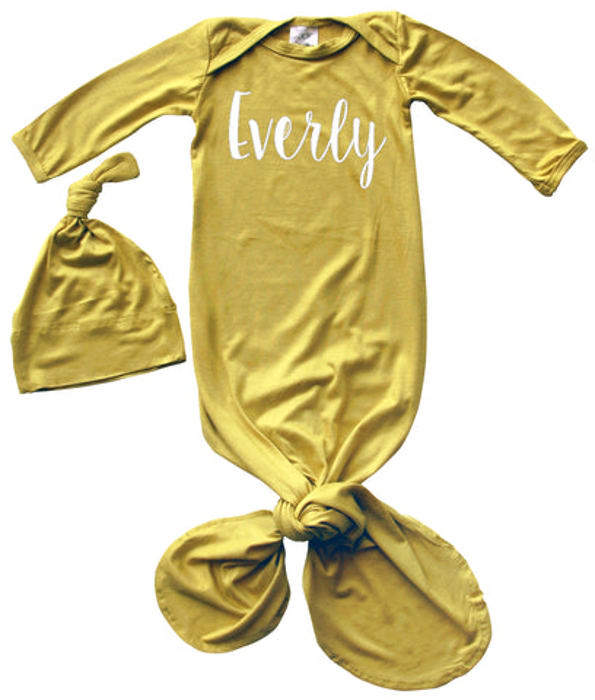 Personalized Knotted Gown with Lush Font  Matching Knotted Hat