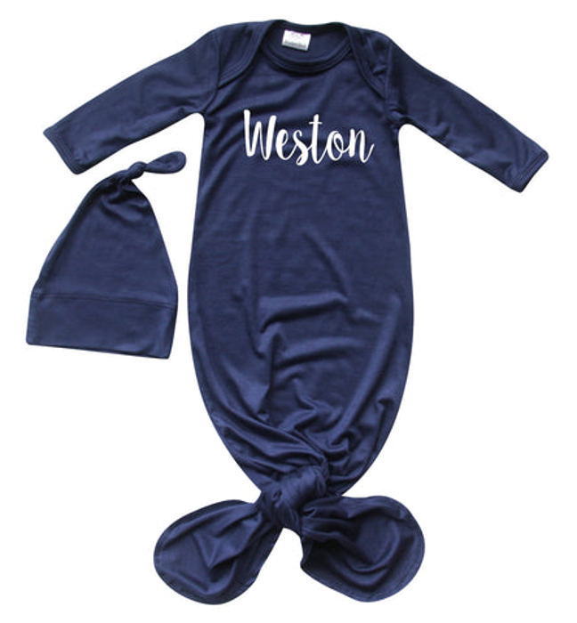 Personalized Knotted Gown with Lush Font  Matching Knotted Hat