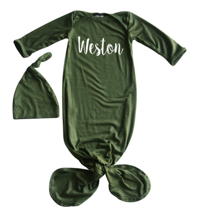 Personalized Knotted Gown with Lush Font  Matching Knotted Hat